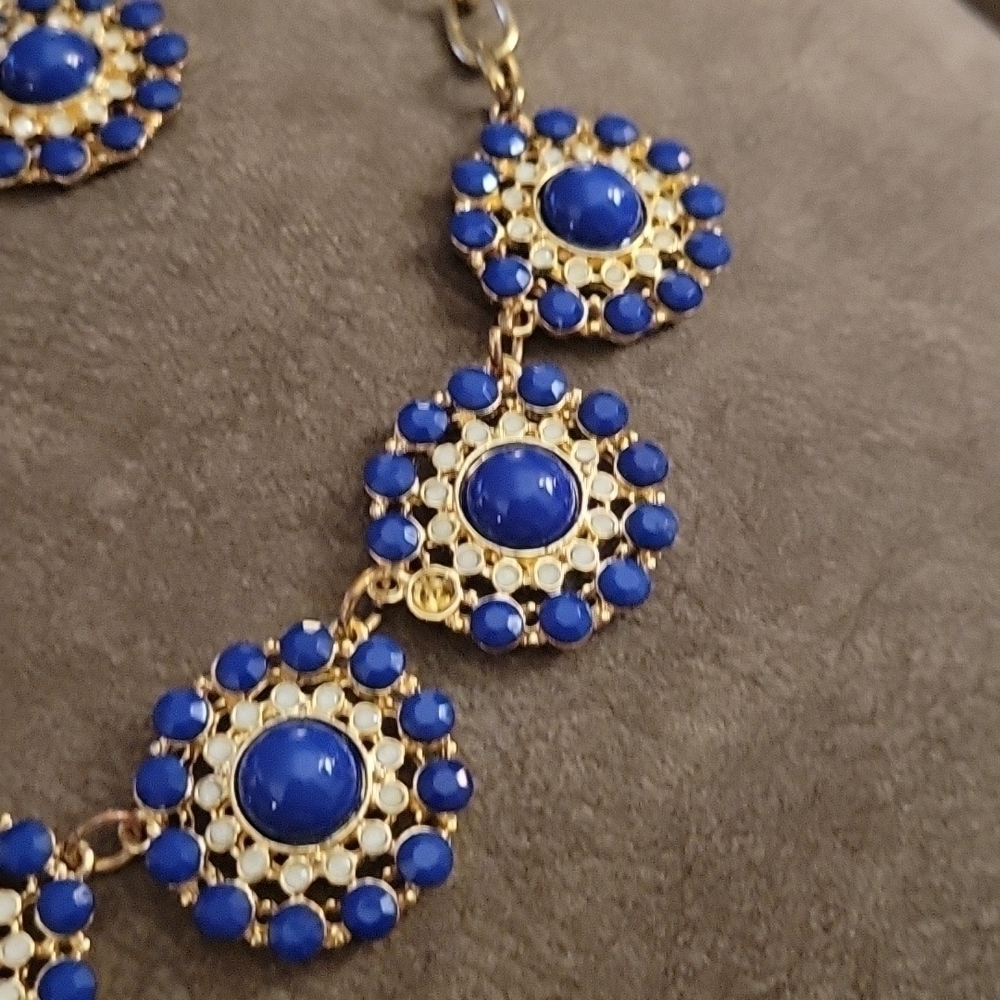 VTG Y2k Royal Blue Floral Chain Necklace Earrings Set - Picture 6 of 12